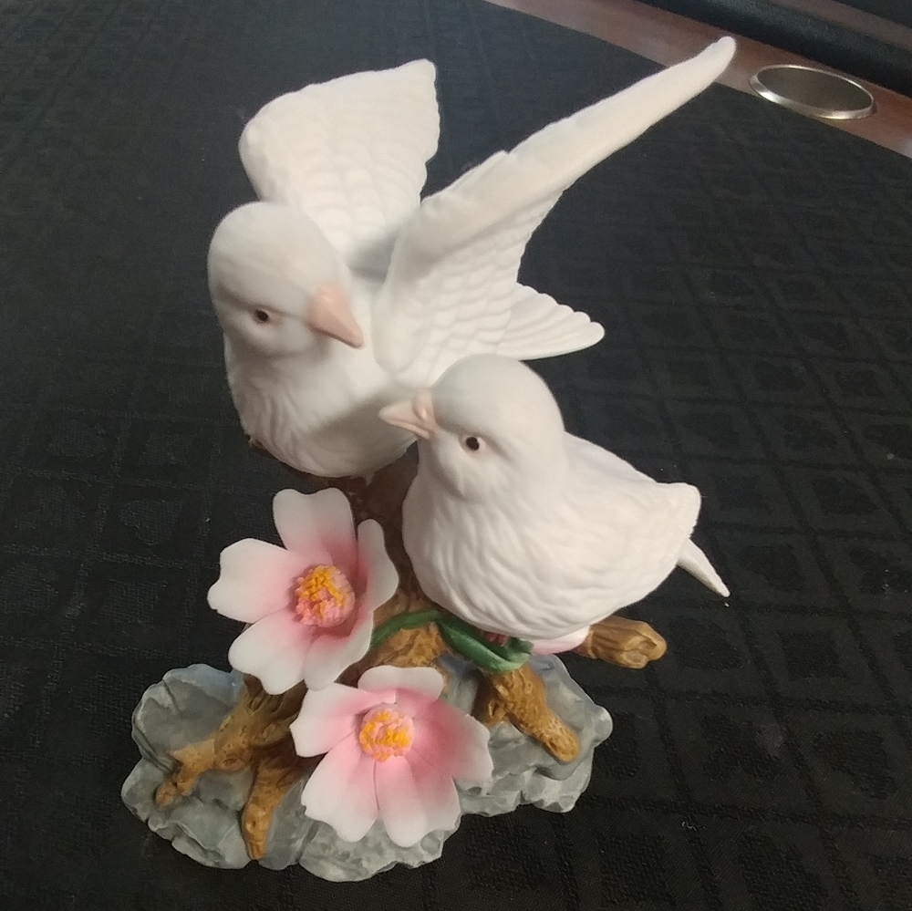 Cosmos Double Dove with pink flowers sculpture